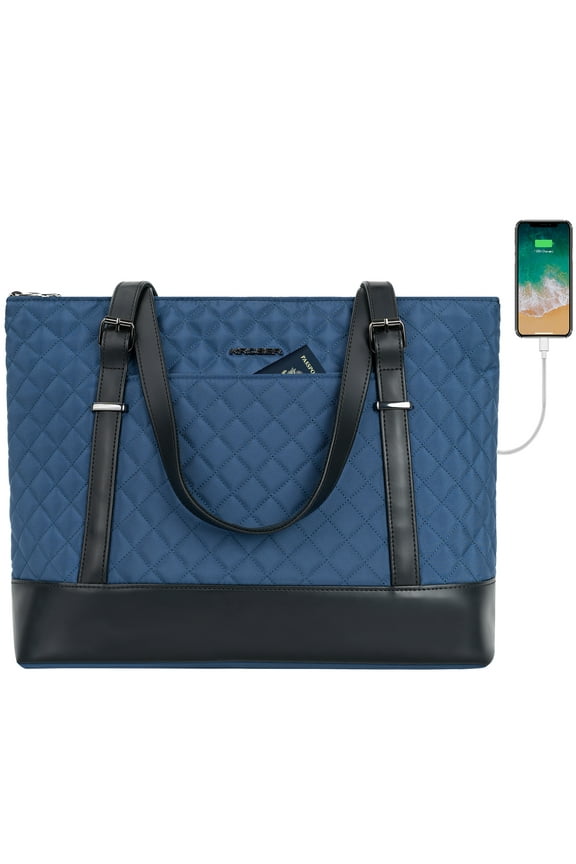 Laptop Tote Bag 15.6" Computer bag Shoulder Bag Women Handbag (Quilt)-Blue