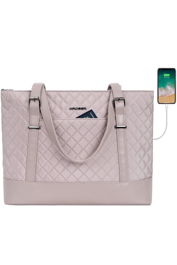 Laptop Tote Bag 15.6" Computer bag Shoulder Bag Women Handbag (Quilt)-Dusty Pink