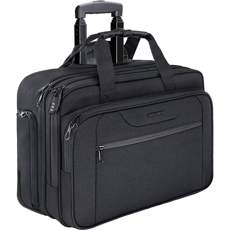 KROSER Rolling Laptop Bag Briefcase For 17.3 Laptop Overnight Roller Work  Case-Black