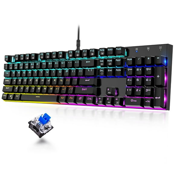 KROV Mechanical Gaming Keyboard RGB Backlit Keyboard, Full Size 104 Keys Blue Switch Wired Computer Keyboard Black