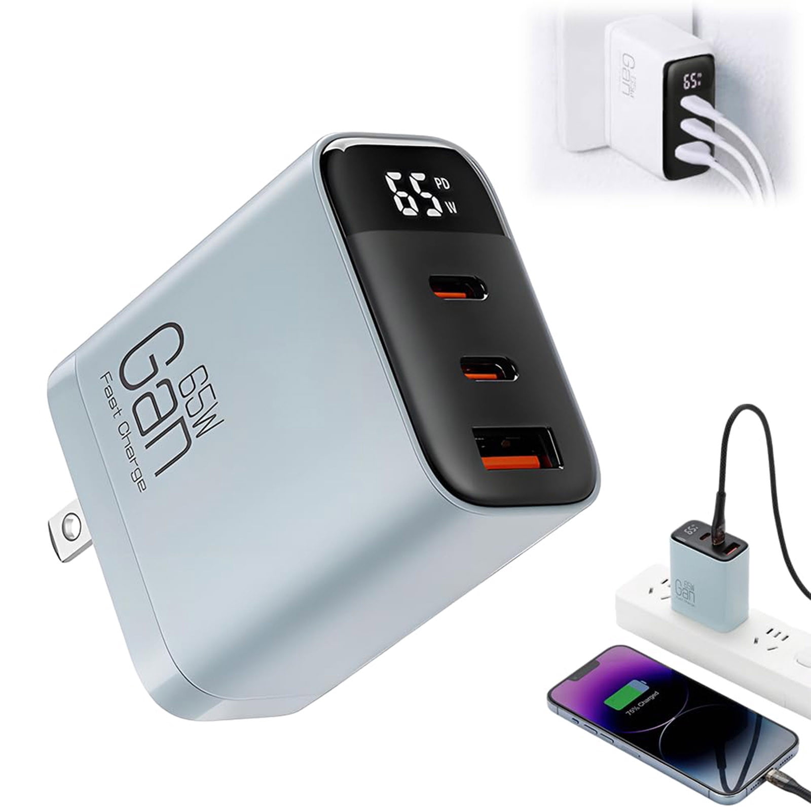 KRQAP 3-in-1 GaN Fast Charger 65w 2025 Super Fast Charger Module With 2 ...