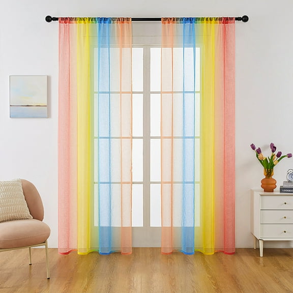 KRQAP 55 X 63 Inches Rainbows Sheer Curtains Ombres Colorful Rod Pocket Semi Sheer Gauze Voile Drapes For Patio Bedroom Living Room, Home Kitchens Accessories