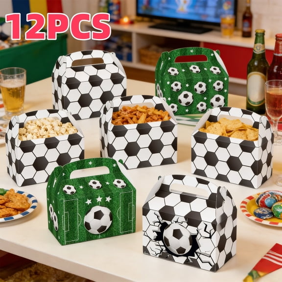 KRQAP World Football Cup Soccer Party Favors Bags 12 Pack Football Theme Gift Boxes with Handles Paper Favors Baskets for Candy Snacks Goodie Bags Celebration Decor, Home Items on Sales