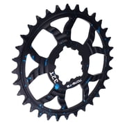 KRSEC Premium Bike Chainring 32T Round Chainwheel Hollow Aluminium Alloy Single Chain Ring Positive and Negative Tooth Disc Chainring for Mountain Bikes GXP Direct Mount, Blue Black Camo
