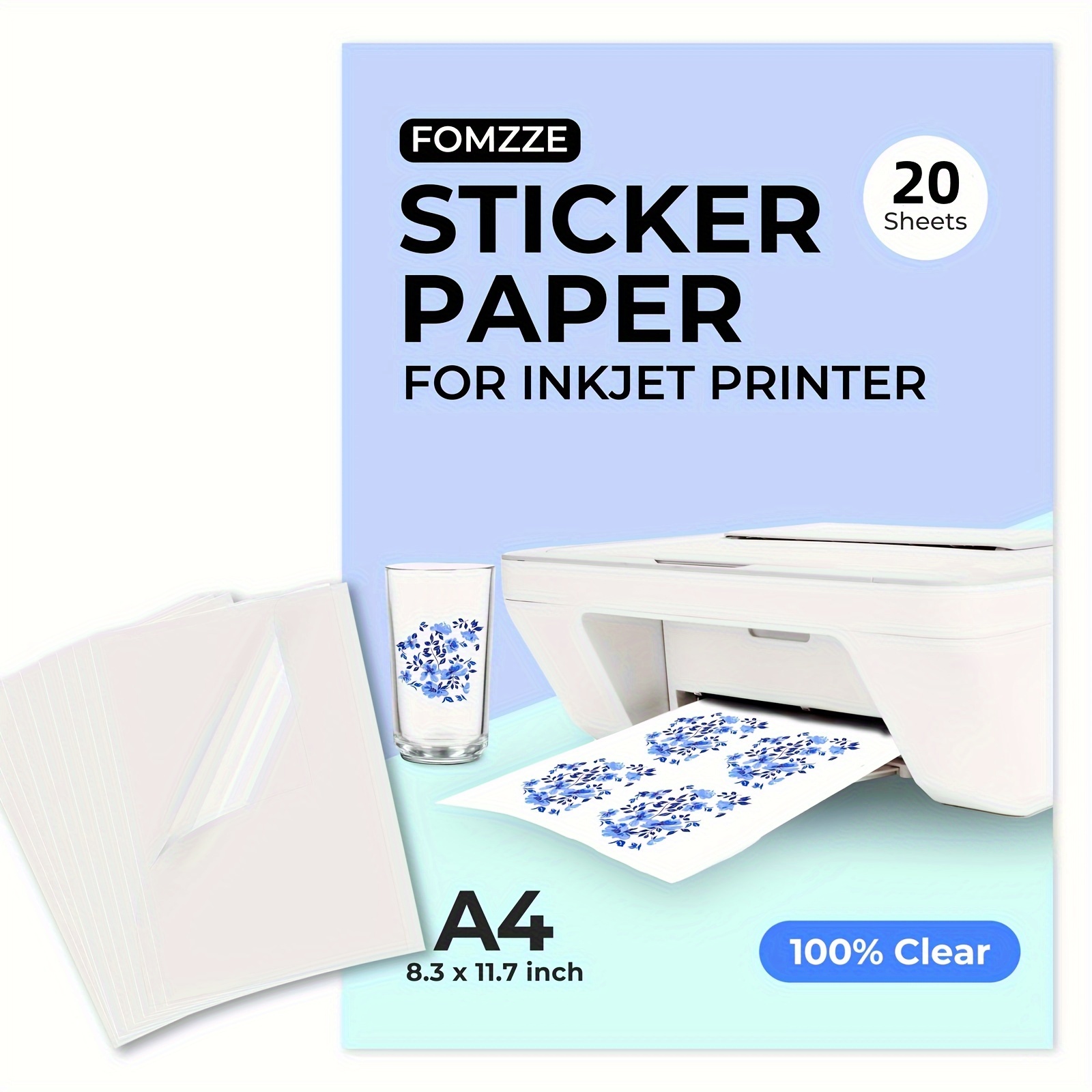 KRUEM 20/10 Sheets Crystal 100 Clear Printable Vinyl Sticker Paper For