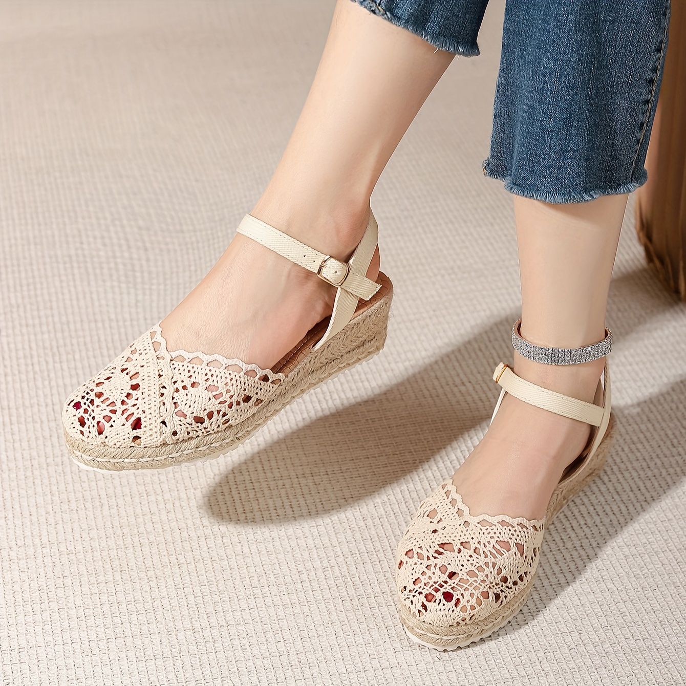 Espadrille wedges adjustable buckle sandals best sale