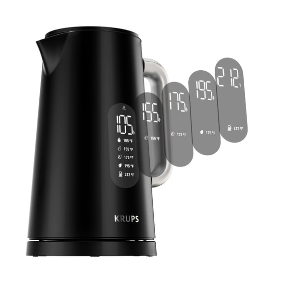 KRUPS Smart Temp Electric Kettle: 1.7L Capacity, 5 Precise Temperature Settings, Digital Display, Cool-Touch Exterior, Cordless Design for Tea and Coffee Lovers Y101