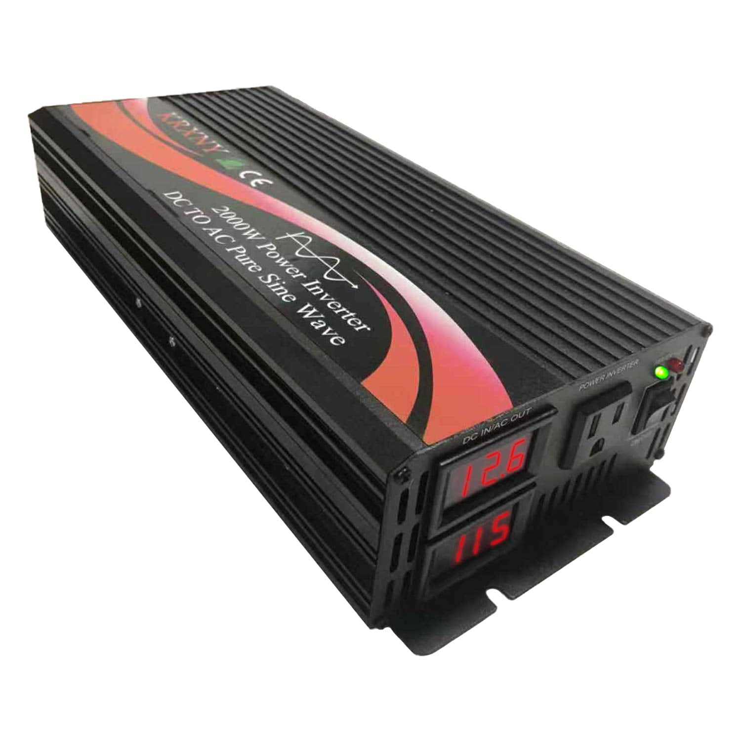 KRXNY 2000W Pure Sine Wave Power Inverter 12V DC to 110V 120V AC 60HZ with  LED Display for Car/RV Home Solar System 