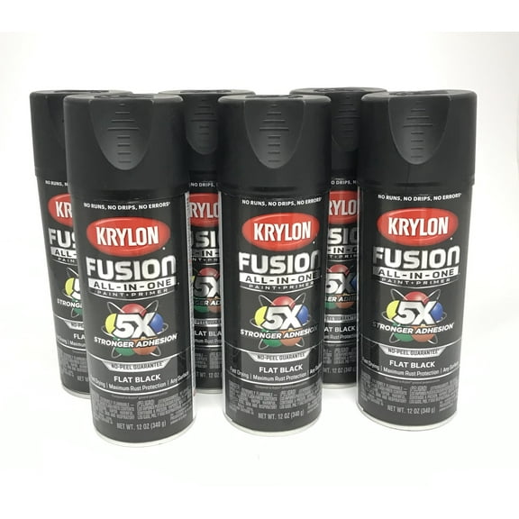 KRYLON 2728-6 PACK FLAT BLACK All-In-One Fusion Paint & Primer - No-Peel - 12 oz Aerosol