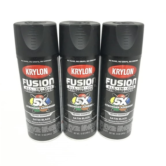 KRYLON 2732-3 PACK SATIN BLACK All-In-One Fusion Paint & Primer - No-Peel - 12 oz Aerosol