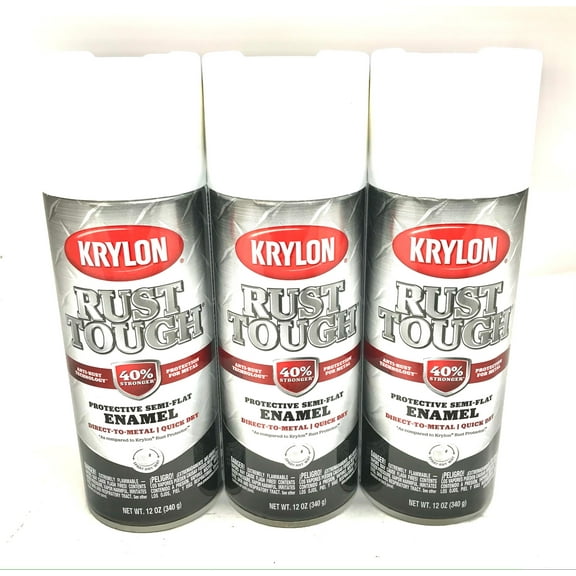 KRYLON RTA9201 SEMI-FLAT WHITE Rust Tough Protective Enamel - Quick Dry - 40% Stronger - 3 PACK