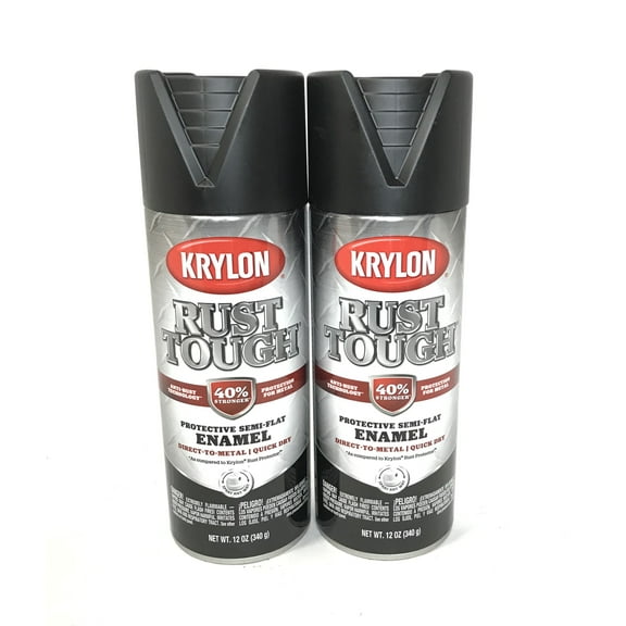 KRYLON RTA9203-2 PACK SEMI-FLAT BLACK Rust Tough Protective Enamel - Quick Dry - 40% Stronger - 12 oz Aerosol
