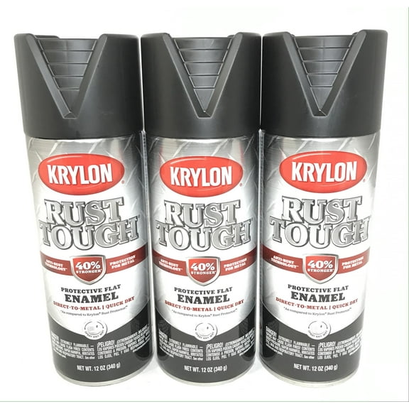 KRYLON RTA9218-3 PACK FLAT BLACK Rust Tough Protective Enamel - Quick Dry - 40% Stronger - 12 oz Aerosol