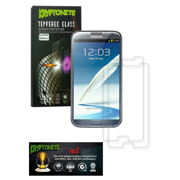KRYPTONITE Samsung Galaxy Note 2 Tempered Glass Screen Protector (2 Pack) - 2.5D Round Edge, 9H Hardness