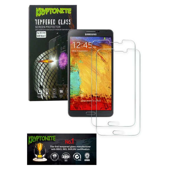 KRYPTONITE Samsung Galaxy Note 3 Tempered Glass Screen Protector (2 Pack) - 2.5D Round Edge, 9H Hardness