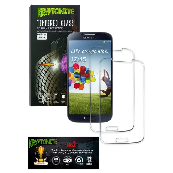 KRYPTONITE Samsung Galaxy S4 Tempered Glass Screen Protector (2 Pack) - 2.5D Round Edge, 9H Hardness, Retail Package