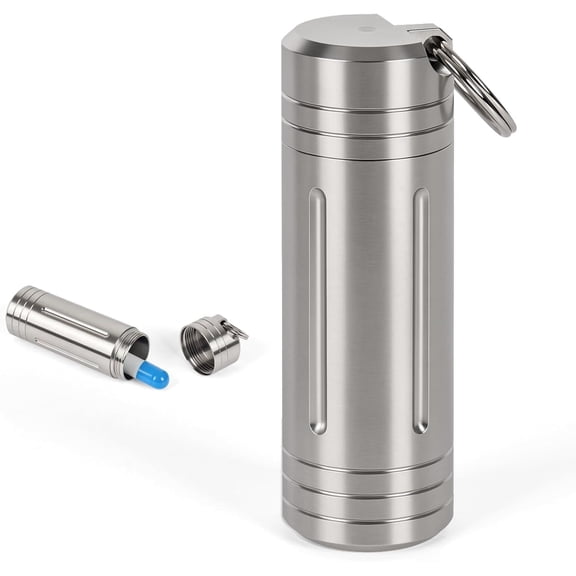 BOOTOOL Stainless Steel Keychain Pill Holder – Waterproof Travel Pill Container for Medication Vitamins Supplements, Rust-Proof Metal Pill Fob with Keyring