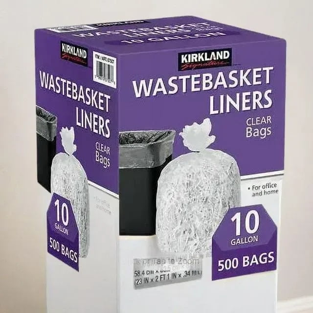 KS Brand 10Gallon Clear Plastic Wastebasket Liner, Office Trash