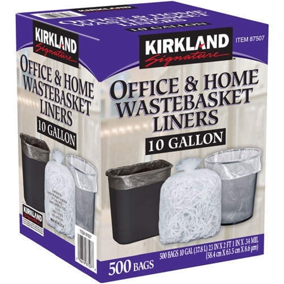 KS 10-Gallon Wastebasket Liner, Clear, 500-count