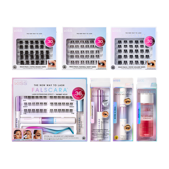KISS Falscara 7 Piece All Inclusive Bundle, Lash Extension Kit, Lengthening Wisps, 126 Lash Clusters