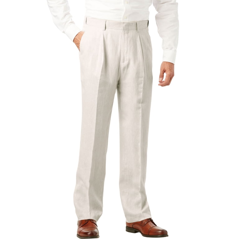 KingSize Big & Tall Linen Blend Plain Front Dress Pants - Classic Natural - 52