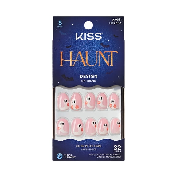 Kiss Core Halloween Press On Nails Short, ‘Cursed but Cute’, Pink, Round, 32 Count