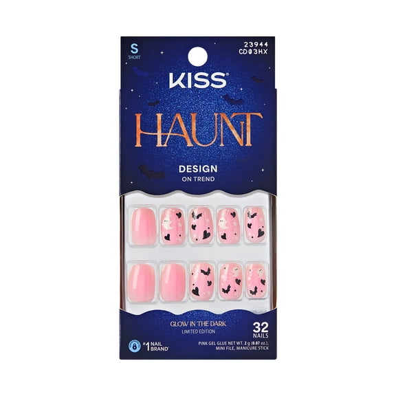Kiss Core Halloween Press On Nails Short, ‘Trick or Tip’, Pink, Squoval, 32 Count
