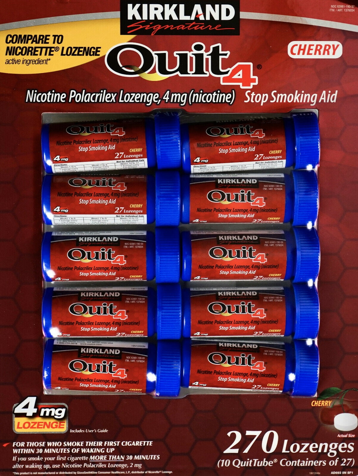 KS Quit Smoking Lozenges 4 Mg., 270 Pieces Cherry Compare to