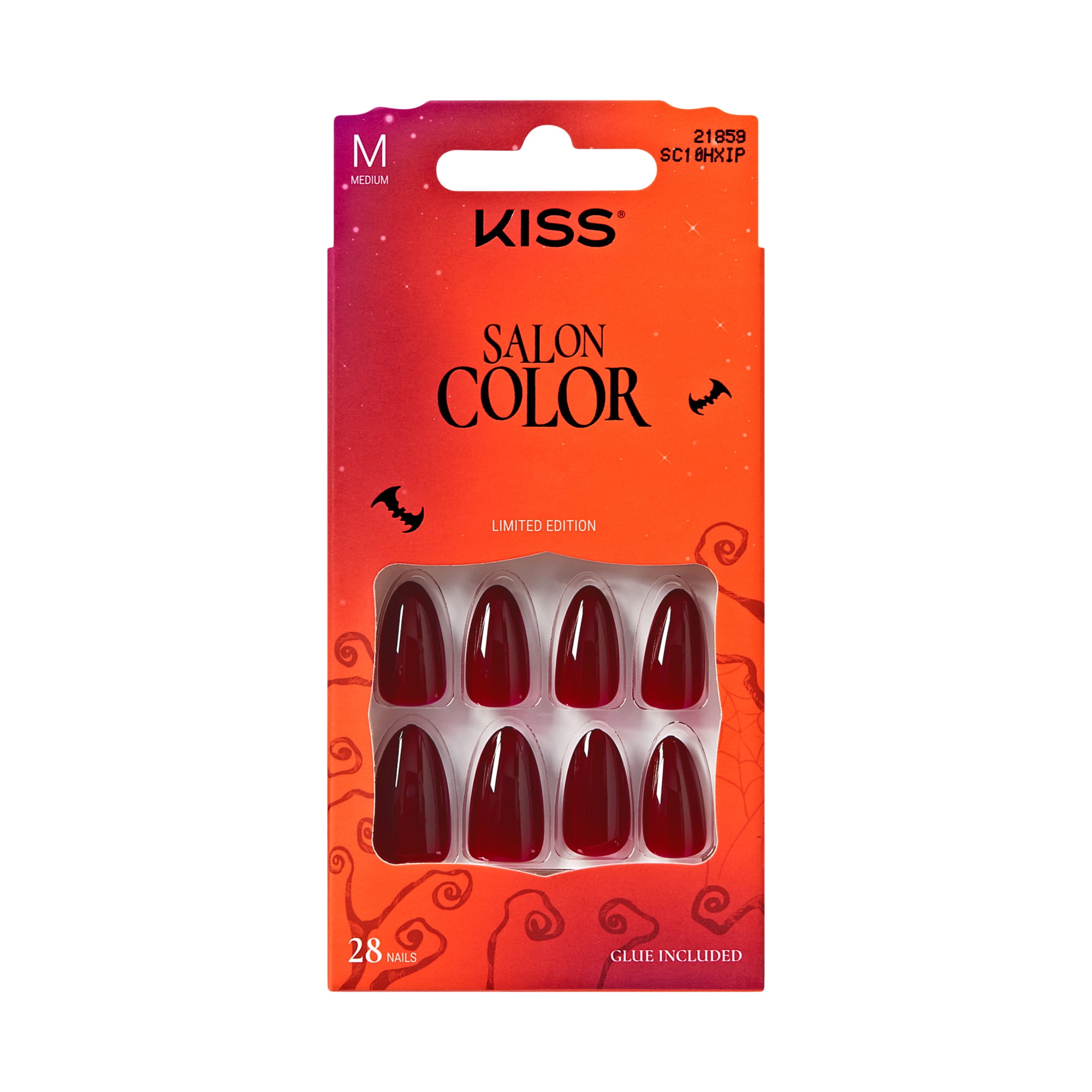 KISS Salon Color Halloween Press On Nails Almond, Love at First Bite, Medium, 28 Count