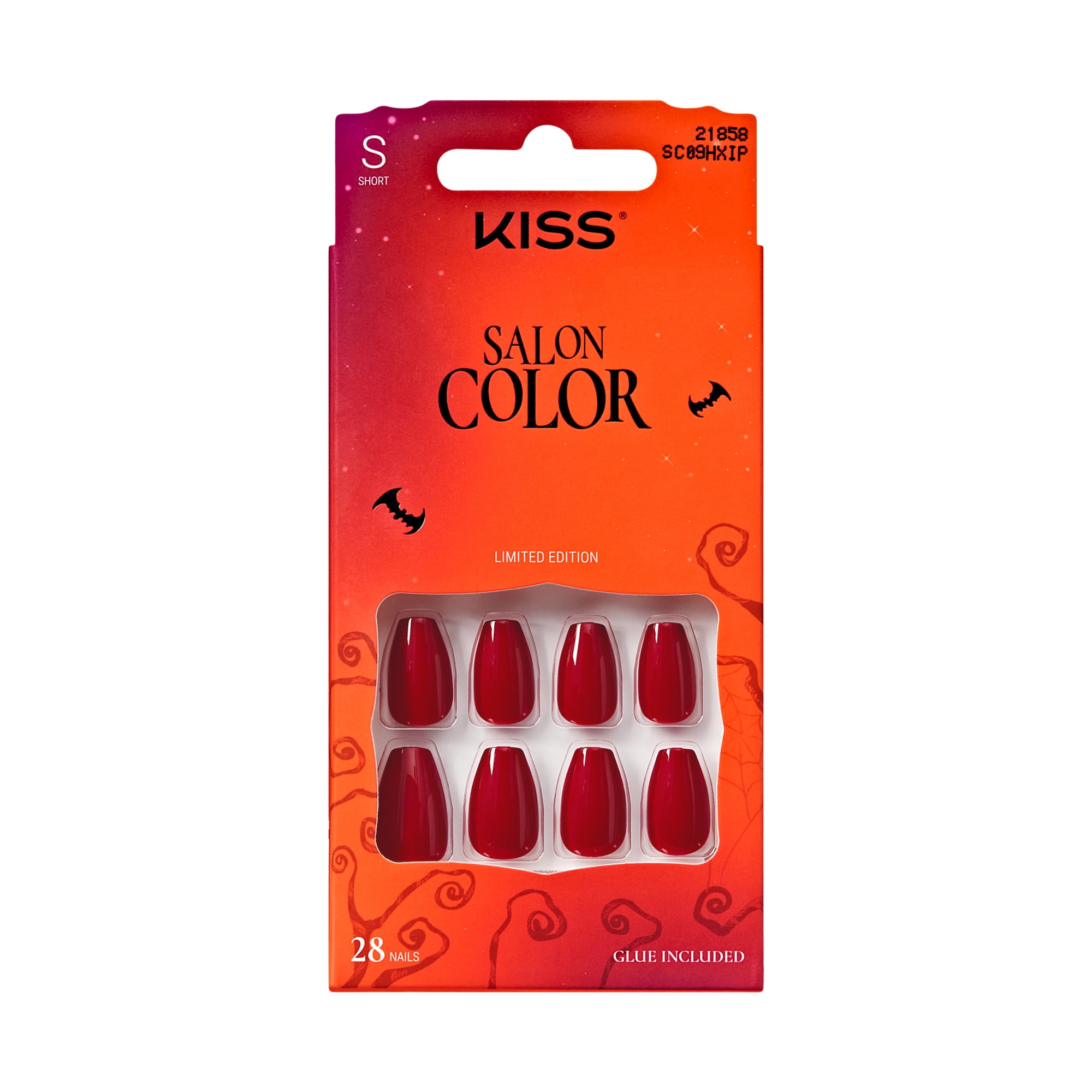 KISS Salon Color Halloween Press On Nails, Phantasmagoric, Red, Short Coffin, 28 Count