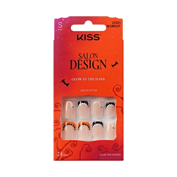 KISS Salon Design Halloween Press On Nails, Midnight Magic, Beige, Squoval, 24 Count