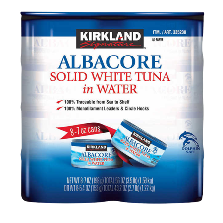 KS Solid White Albacore Tuna in Water, 7 oz Can( Pack of 8) Wild Caught Tuna Gluten Free DHA Omega 3 Keto & Paleo Friendly Ready to Eat Fish Gourmet Great for Tuna Salad & Recipes