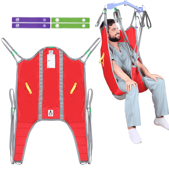 KS Toileting Lift Sling with High Back, Polyester Divided Leg Transfer U-Sling for Patient Lift and Commode Use, Red, Large