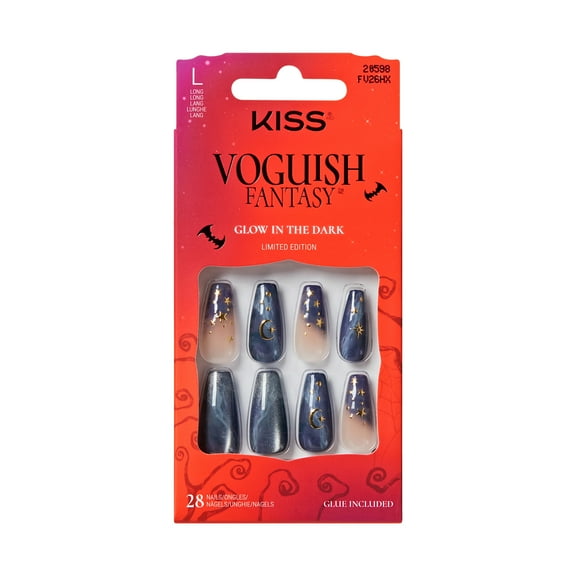 KISS Voguish Fantasy Halloween Press On Nails, Evil Ways, Blue, Long Coffin, 28 Count