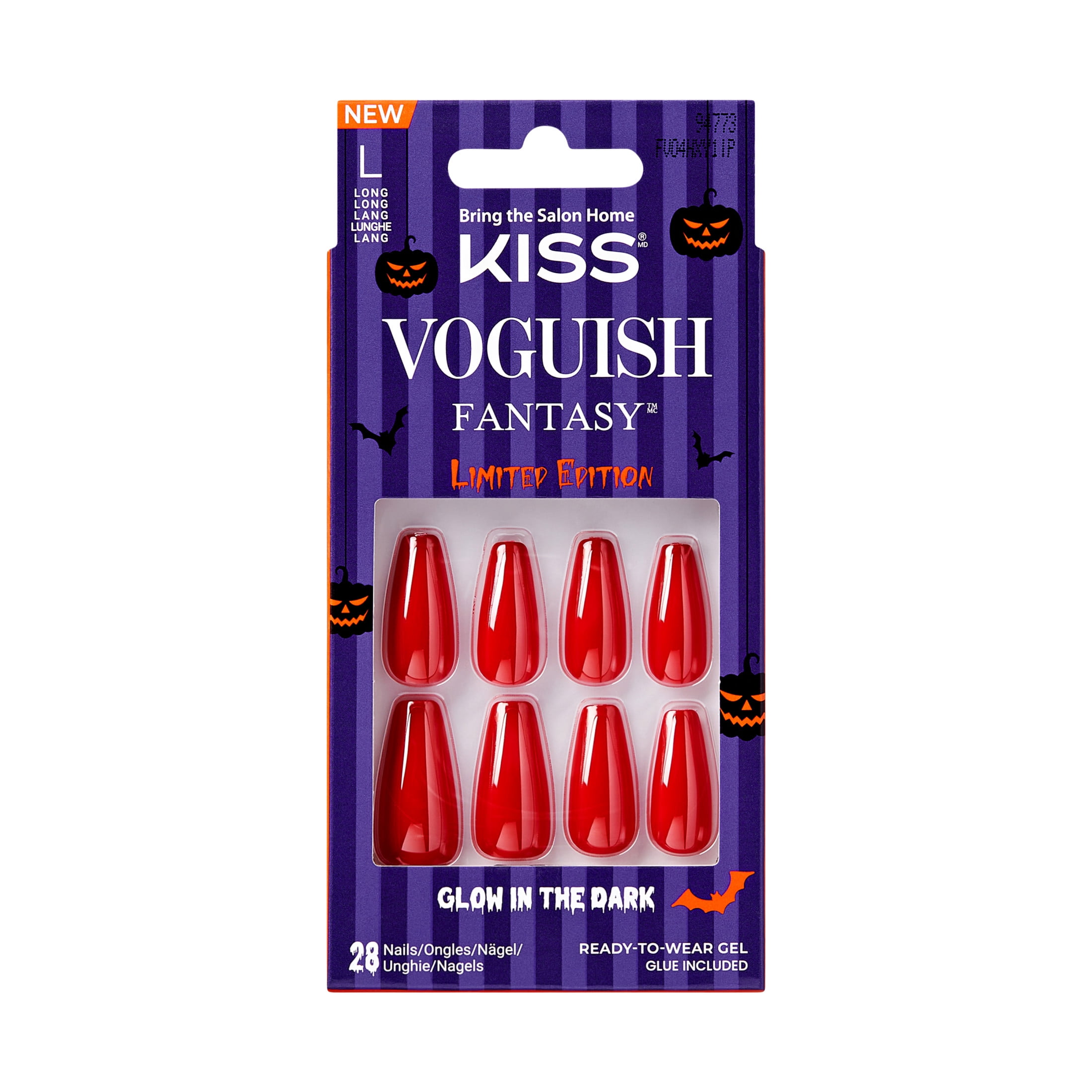 KISS Voguish Fantasy, Press On Nails, Gala Night, Red, Long Coffin, 28 Count