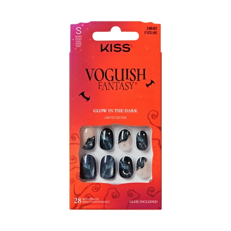 KISS Voguish Fantasy Halloween Press On Nails, ‘Space Girl’, Black, Short Oval, 28 Count