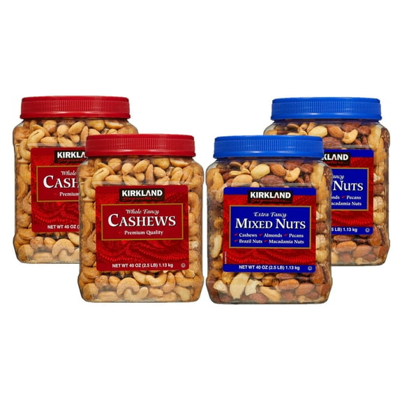 KS Whole Fancy Cashews, 2.5 lbs (2 Pack) & Extra Fancy Mixed Nuts (2 Pack)