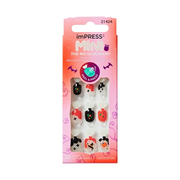 KISS imPRESS Mini Halloween Press On Nails for Kids, Spooky Buddies, 20 Fake Nails