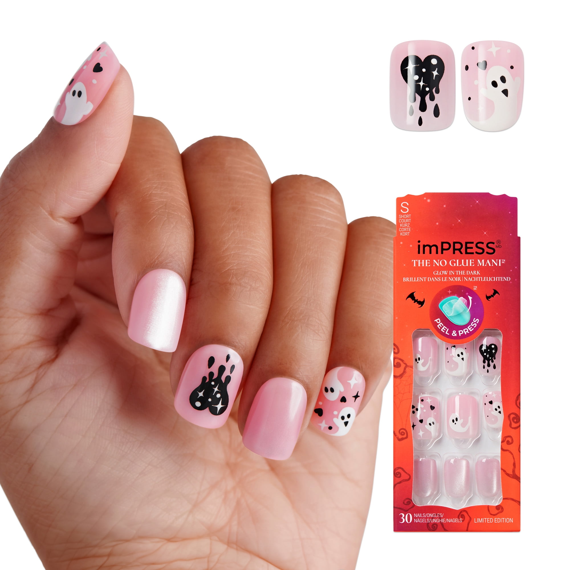KISS imPRESS Halloween Press On Nails, Cheeky, Pink, Short Squoval, 30 Count