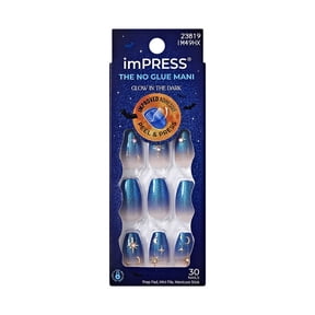 Kiss Impress Press On Nails Short, Halloween, Fatal Spell, Blue, Medium Coffin, 30 Count
