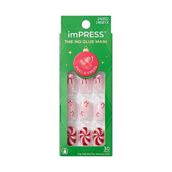Kiss Impress Holiday Press On Nails Short, Frost, Pink, Oval, 30 Count