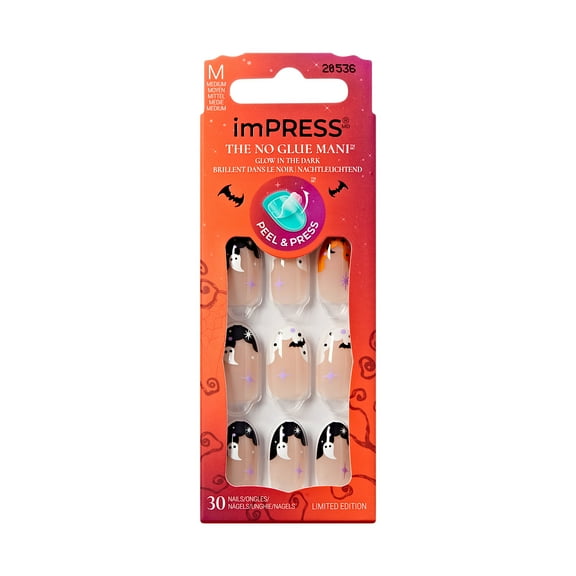 KISS imPRESS Halloween Press On Nails, The Creeps, Multicolored, Medium Oval, 30 Count
