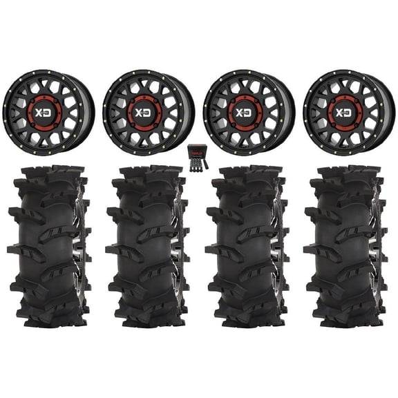 KS135 Grenade 15" Wheels Black 33" Outlaw Max Tires Can-Am Maverick X3 / Honda Pioneer 1000 / Talon
