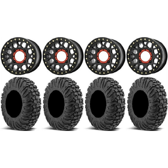 KS235 Grenade Black 15" Wheels 32" MotoVator Tires Can-Am Maverick X3 / Honda Pioneer 1000 / Talon