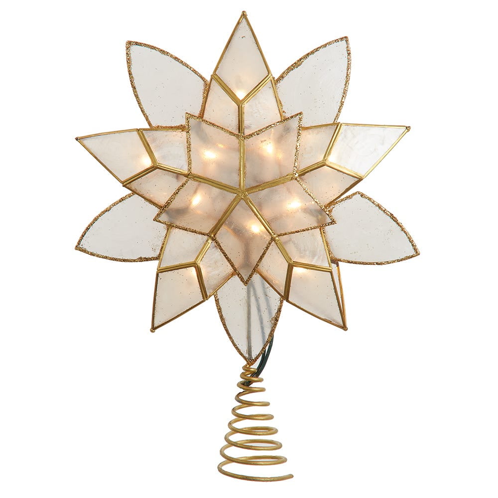 Gold Capiz Shell Double Point Star Christmas Tree Topper, 11.75"