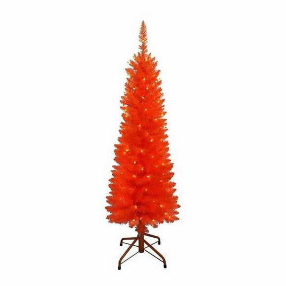 KSA 4' Pre-Lit Orange Slim Artificial Christmas Tree, Clear Lights