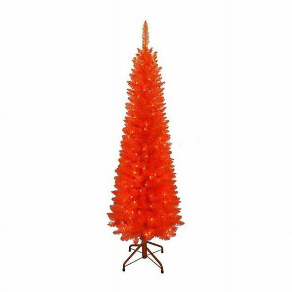KSA 5' Pre-Lit Slim Artificial Christmas Tree, Orange Lights