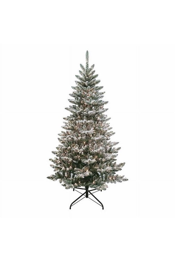 KSA 6' Pre-Lit Flocked Pine Artificial Christmas Tree, Clear Lights