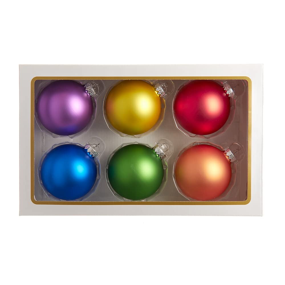 80mm Multicolor Glass Matte Christmas Ball Ornament Set - 6 Piece