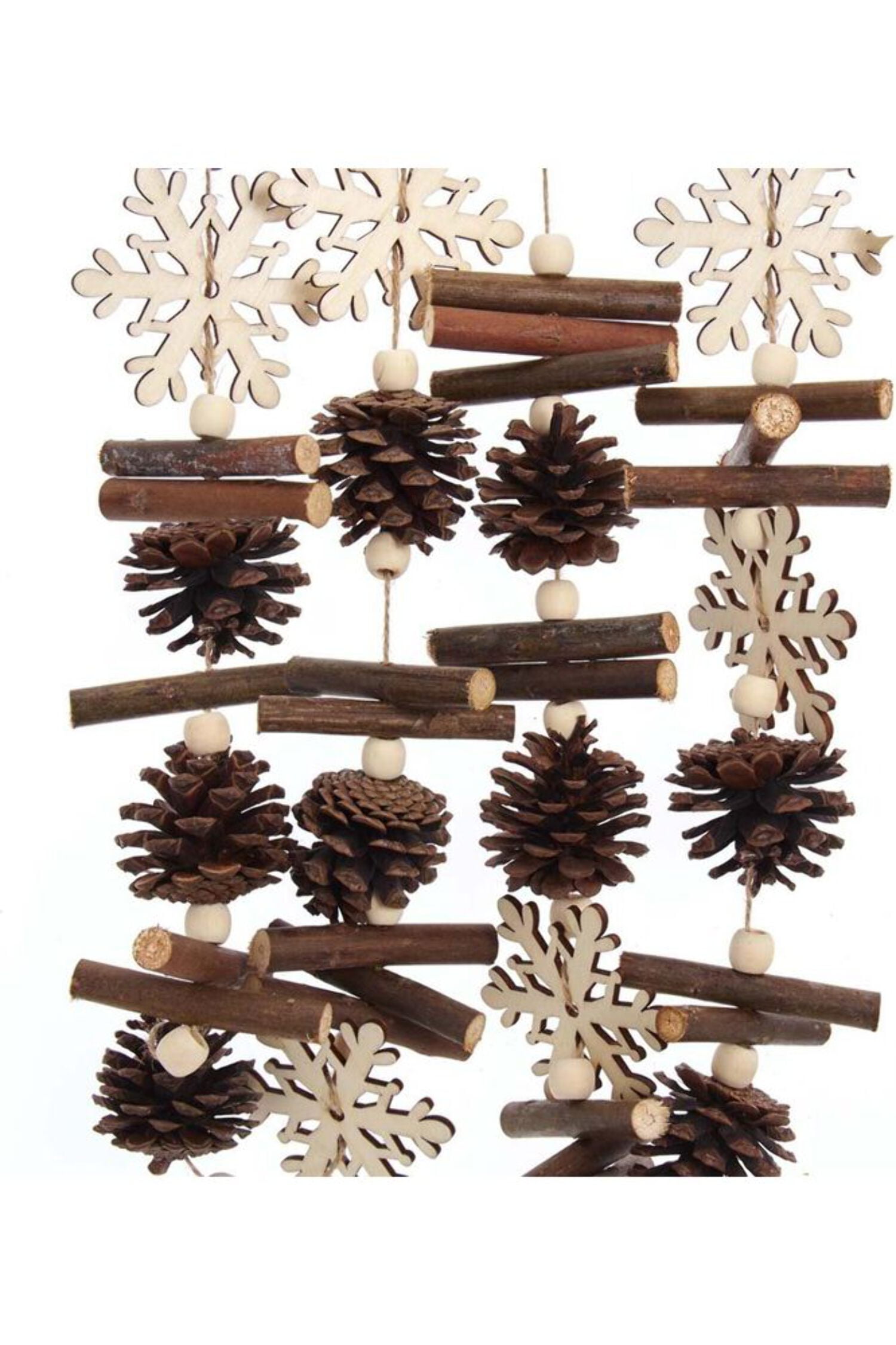 Rustic Pine Cone and Wood Christmas Garland